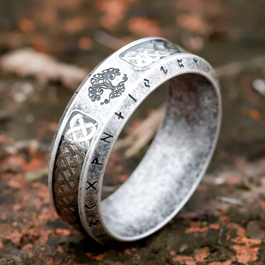 Stainless Steel Viking Rune Ring – Tree of Life & Celtic Knot Design, Vintage Nordic Jewelry for Men