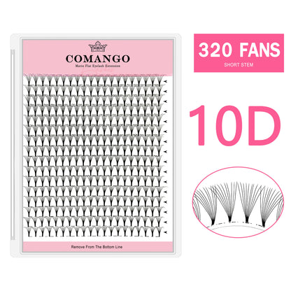 CoMango Wispy Premade Volume Lash Fans – 3-10D Individual Short Stem Faux Mink Russian Eyelash Extensions, 320 Fans