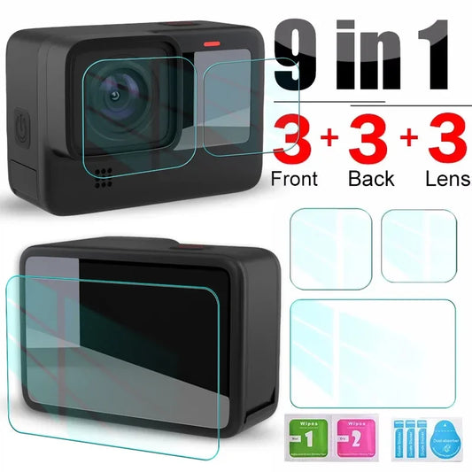1-9PCS HD Tempered Glass Screen Protector Set – Front & Back Lens Protective Film for GoPro Hero 9-13 Black Cameras