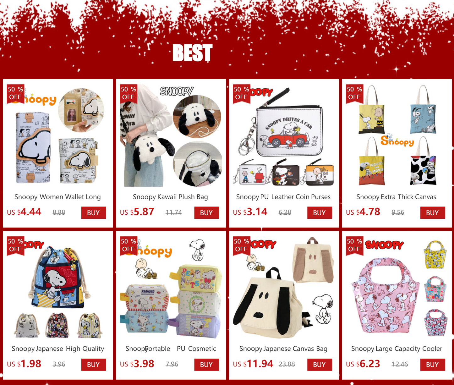 Snoopy Print Mini Coin Purse – Cute Wallet & Card Holder for Women, Girls & Kids, Small Cosmetic & ID Bag