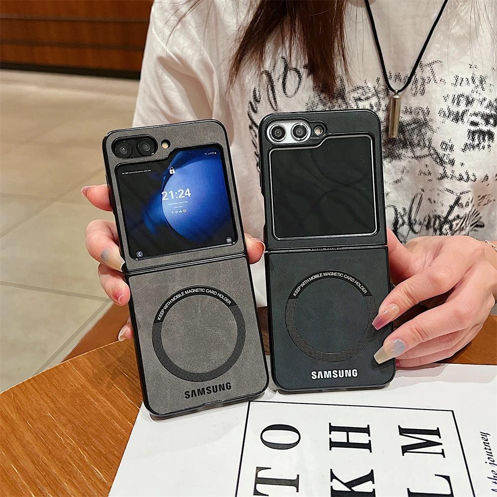 MagSafe Matte PU Leather Case for Samsung Galaxy Z Flip 6/5/4/3 & Z Fold 6/5/4/3 – Magnetic Luxury Flip Cover Skin Feel