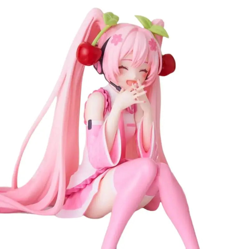 12cm Pink Hair Anime Figurine – Cute Sitting Pose TPR Model for Computer Case Decoration & Collectible Gifts
