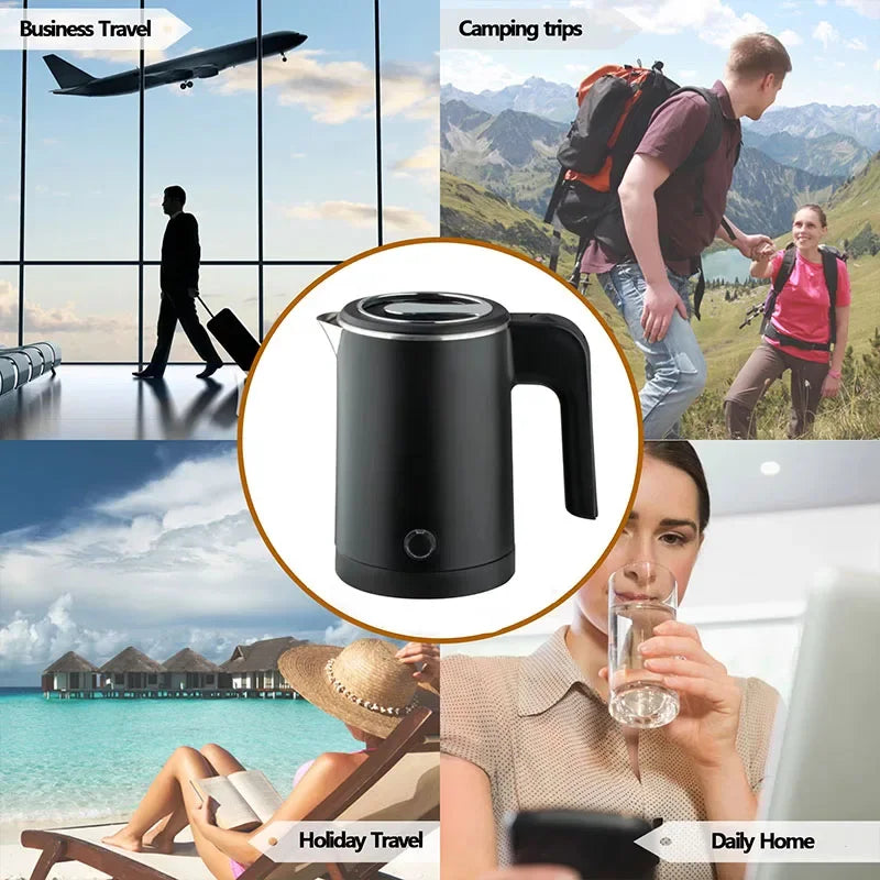 500ML Stainless Steel Portable Electric Kettle — Travel Water Boiler Pot for Hotel, Home, Kitchen, Tea, and Coffee