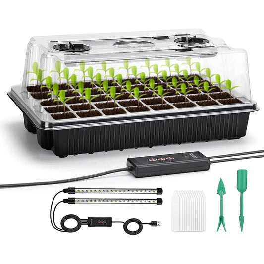 Seed Starter Kit with 40-Cell Trays — Includes 2 Long Strip Grow Lights & Humidity Dome for Seedlings
