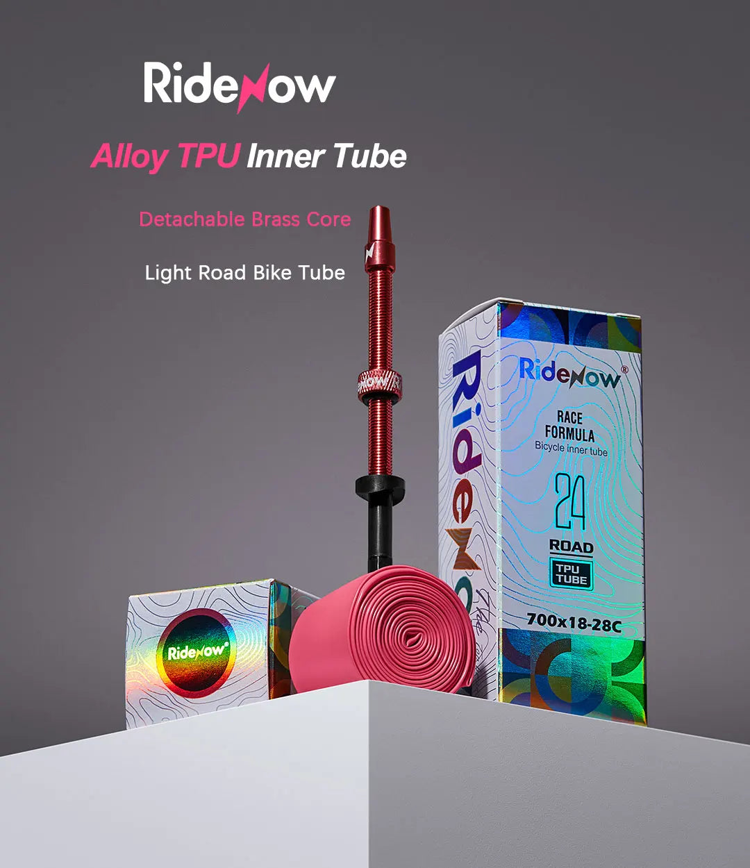 Ridenow Upgraded Metal Nozzle 700c TPU Inner Tube – 700x18-32c Road Bike Tube with Removable Valve Cores