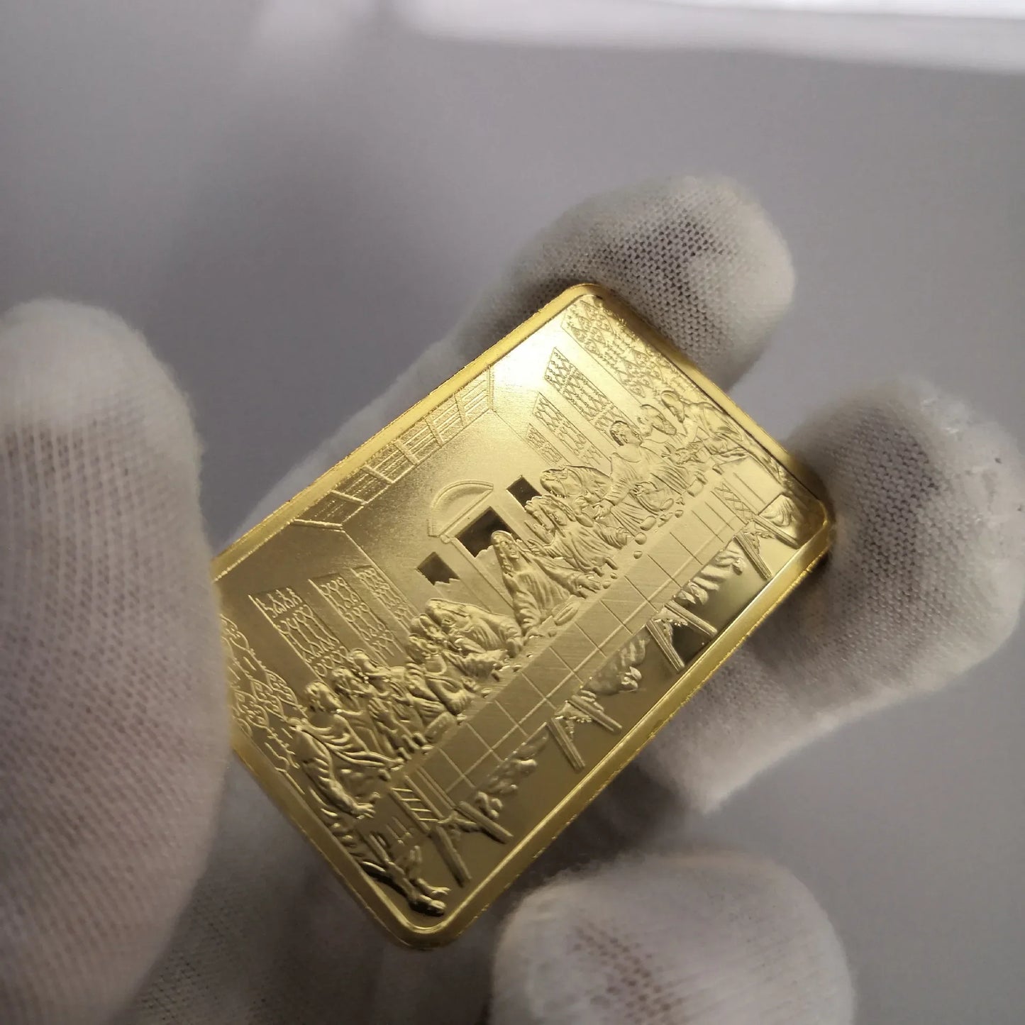 1 OZ Gold Replica Bar – Last Supper Jesus & Angel 999 Gold-Clad Christian Commemorative Coin