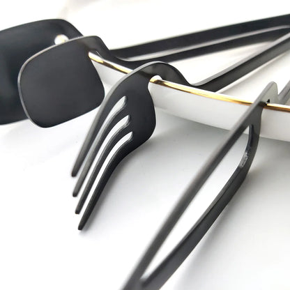 32-Piece Black Matte Stainless Steel Cutlery Set – Knife, Fork, Spoon Dinnerware for Bar, Party & Kitchen