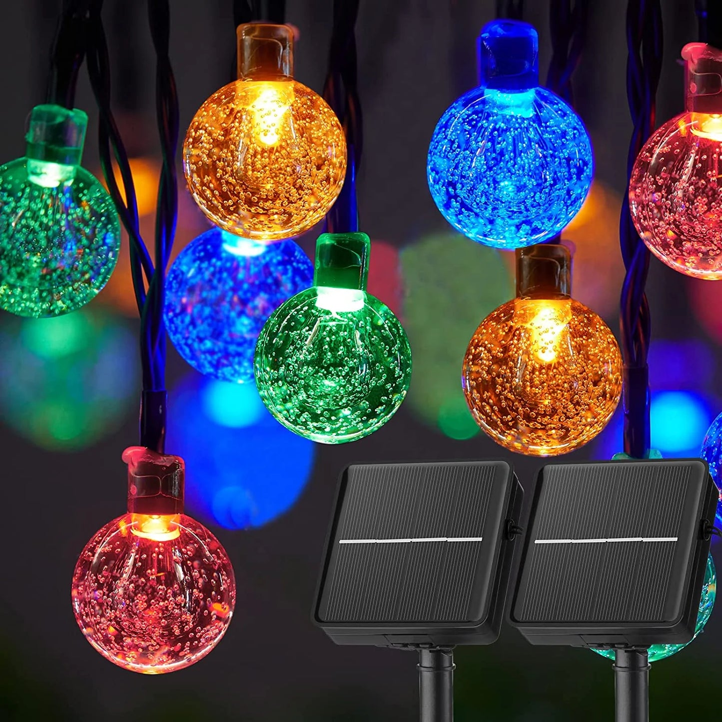 LED Solar String Lights – 60 Waterproof Crystal Globe Lights with 8 Modes for Outdoor Patio, Party & Tree Decor