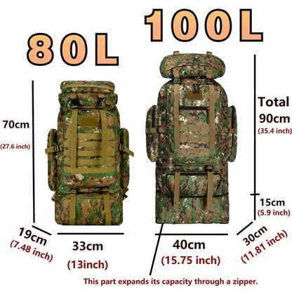 80L/100L Mountaineering Tactical Backpack - Large Outdoor Hiking, Camping & Travel Bag