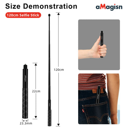aMagisn 3M Invisible Selfie Stick - 1.2M Carbon Fiber Telescopic Monopod for DJI, GoPro, Insta360 X3/X4 Accessories