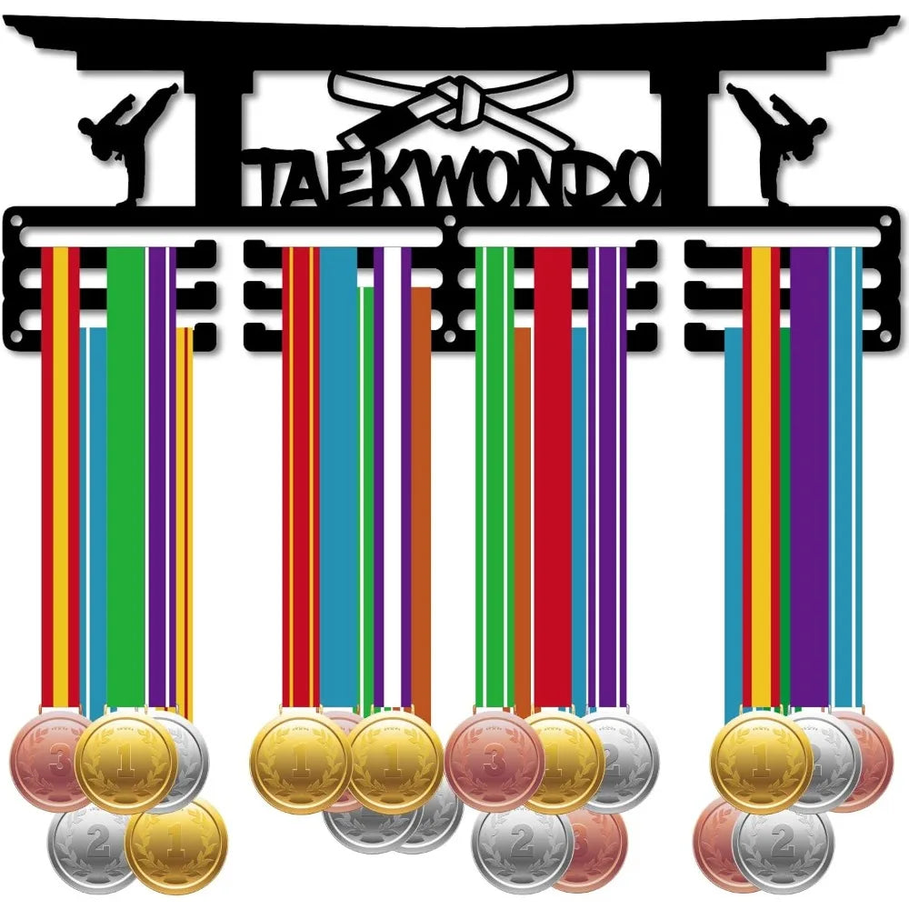 Taekwondo Medal Holder – Wall-Mounted 3-Line Medal Rack Display for Home, Room Decoration, and Gifts