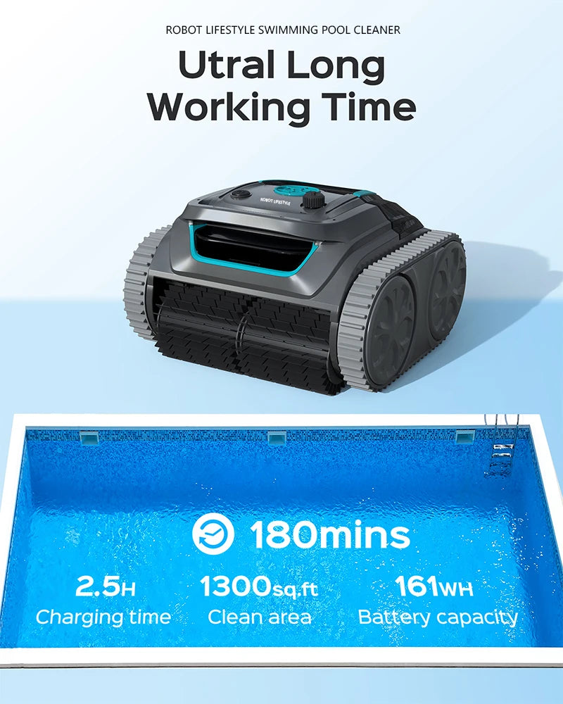 Robot Swimming Pool Cleaner – Cordless, APP-Controlled, Rechargeable 6400mAh Lithium Battery, Route Planning for Tiles, PVC, Mosaic, Cement