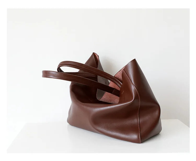 Customized Letter Genuine Leather Tote Bag – Large Capacity, Practical Commuter & Shopping Bag, Cowhide Large Bag