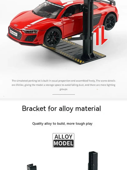 1:24 / 1:32 Scale Light-Up Parking Lot Toy – DIY Assembly Diecast Alloy Car Garage Scene for Display & Kids Gift