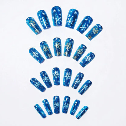 Medium Long Christmas Fake Nails – Square & Almond Tips with Tree, Snowflake & Snowman Designs