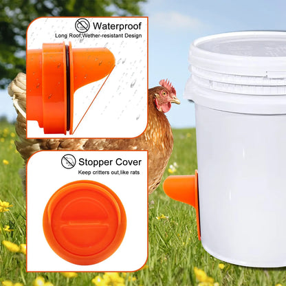 Automatic Gravity Chicken Feeder – DIY Rainproof Poultry Feeder with Food Hole Opener Tool to Reduce Spillage for Chickens & Ducks