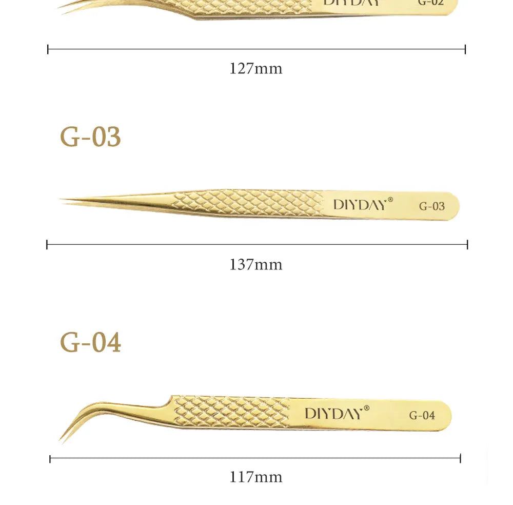 DIYDAY Anti-Slip Eyelash Tweezers — Stainless Steel Precision Fiber Tip for Eyelash Extensions & Makeup Tools
