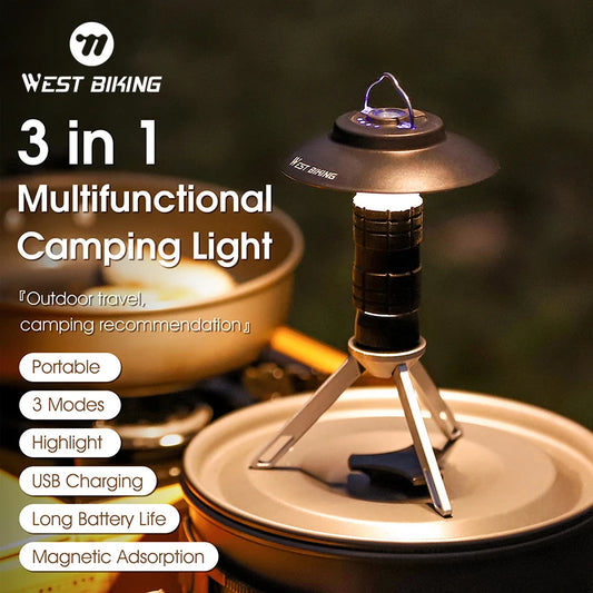 WEST BIKING Portable Camping Light - Magnetic USB Rechargeable LED Lantern & Flashlight for Outdoor Tent Camp