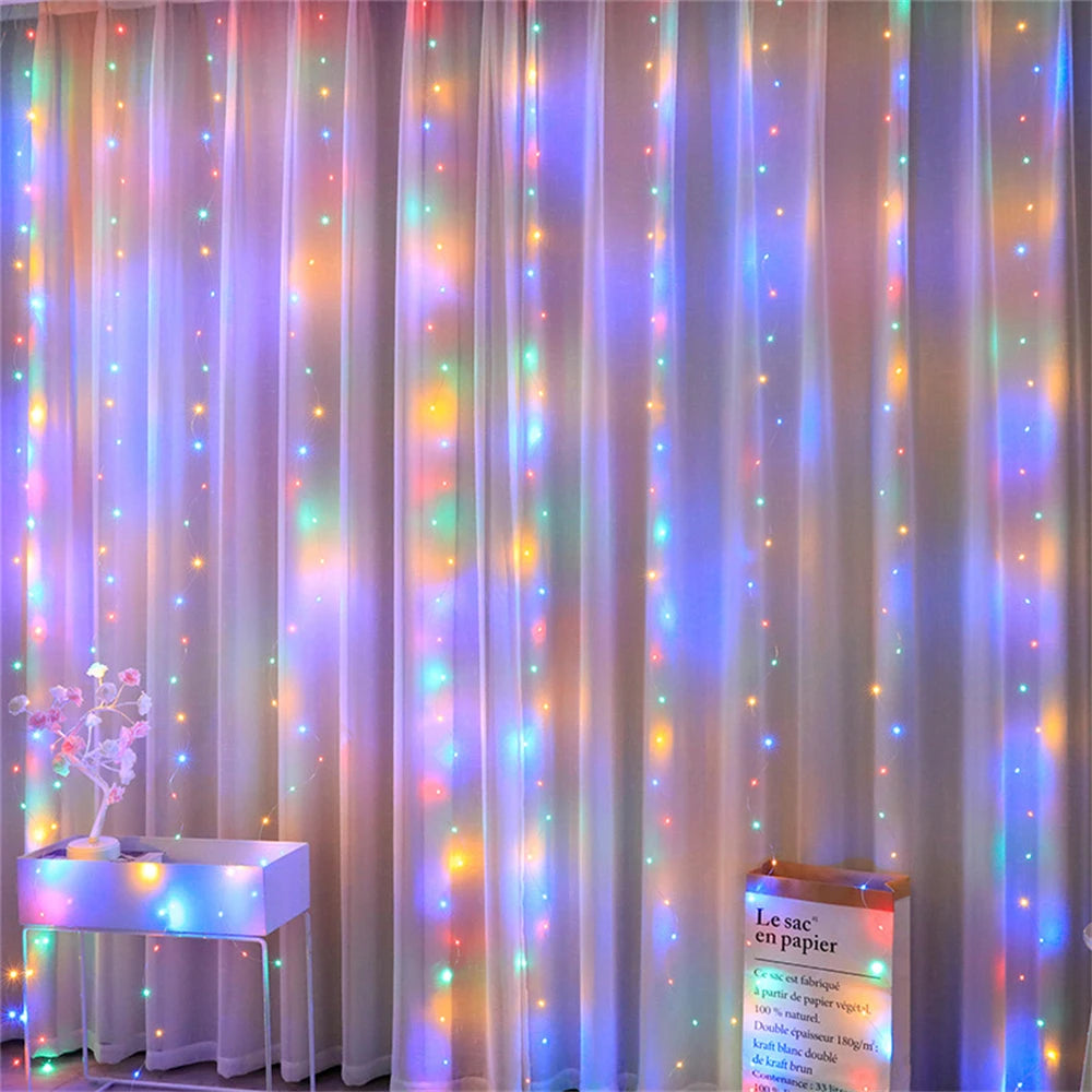 USB LED Curtain String Lights — 3x3/3x2/3x1 Fairy Light Garland for Christmas, Wedding, Home & Bedroom Decoration