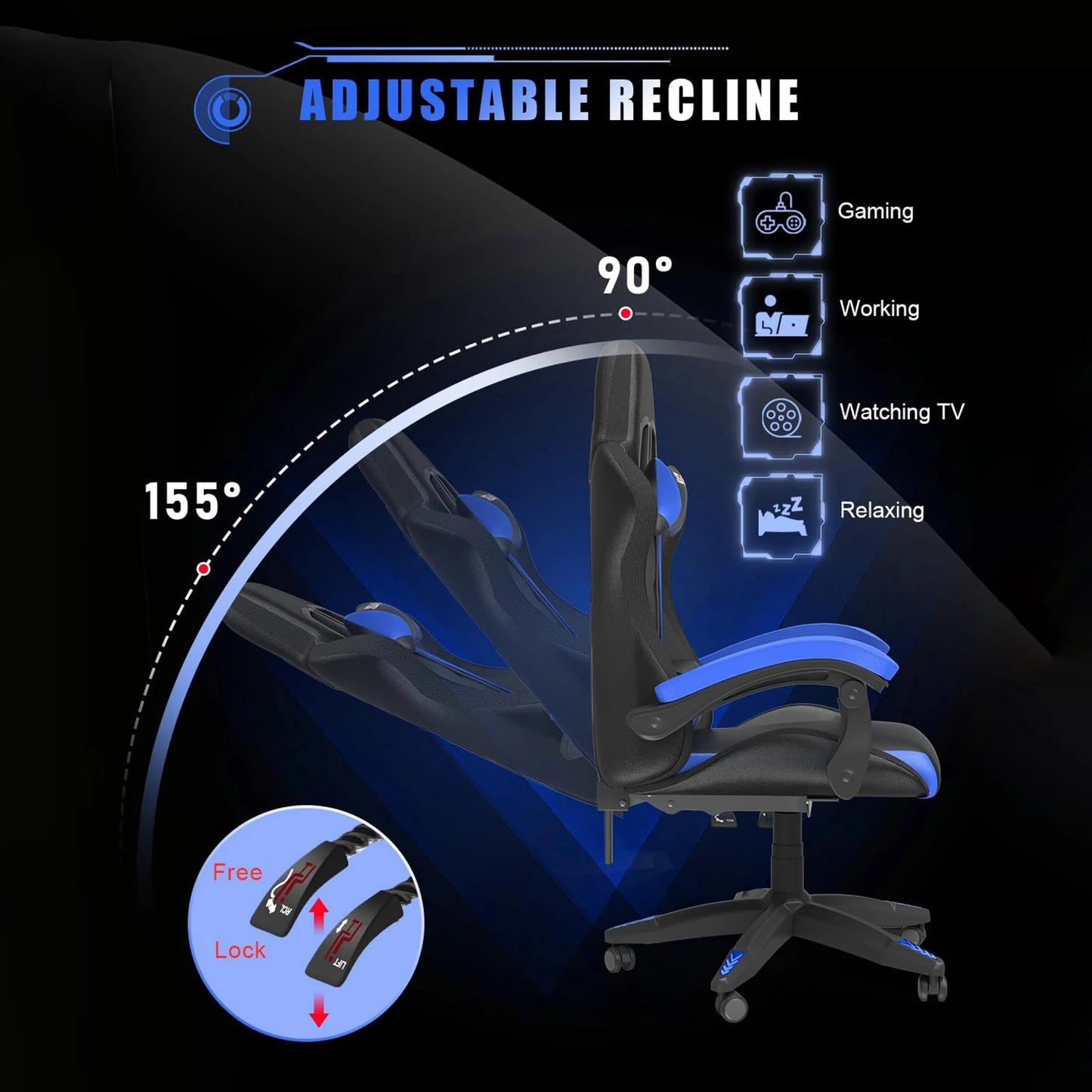 RGB Gaming Chair with LED Lights – Ergonomic PU Leather High Back Reclining Office Chair with Headrest