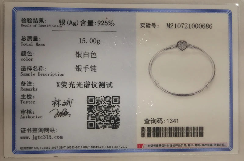 New 925 Sterling Silver Snake Chain Charm Bracelet – Fits Original 925 Pendant Charms & Beads, Heart Bracelet Jewelry for Women