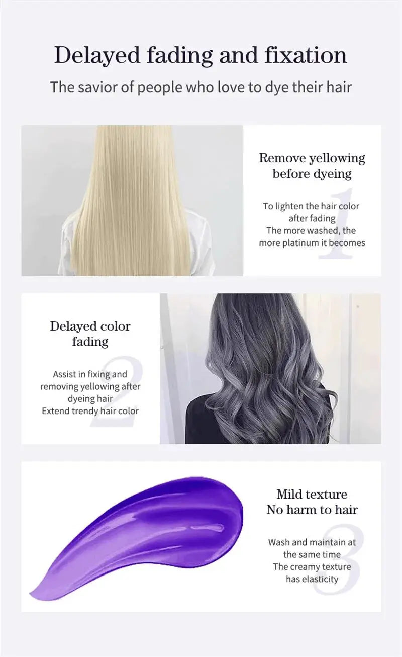 300ml Purple Color Fixing Shampoo – Long-Lasting Hair Dye, Gray Coverage, Fade Yellow After Bleach, Non-Irritating Hair Care