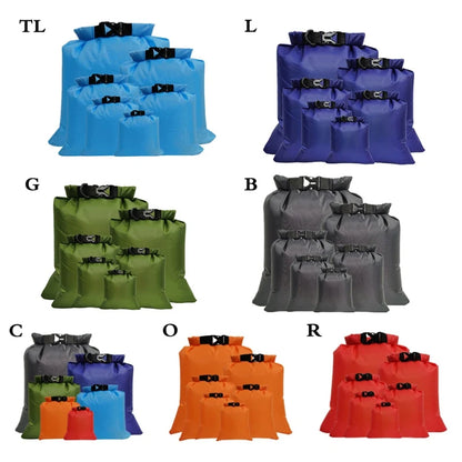 5PCS Waterproof Dry Bag Set – 1.5L to 8L Floating Packs for Swimming, Kayaking, Rafting & Outdoor Boating