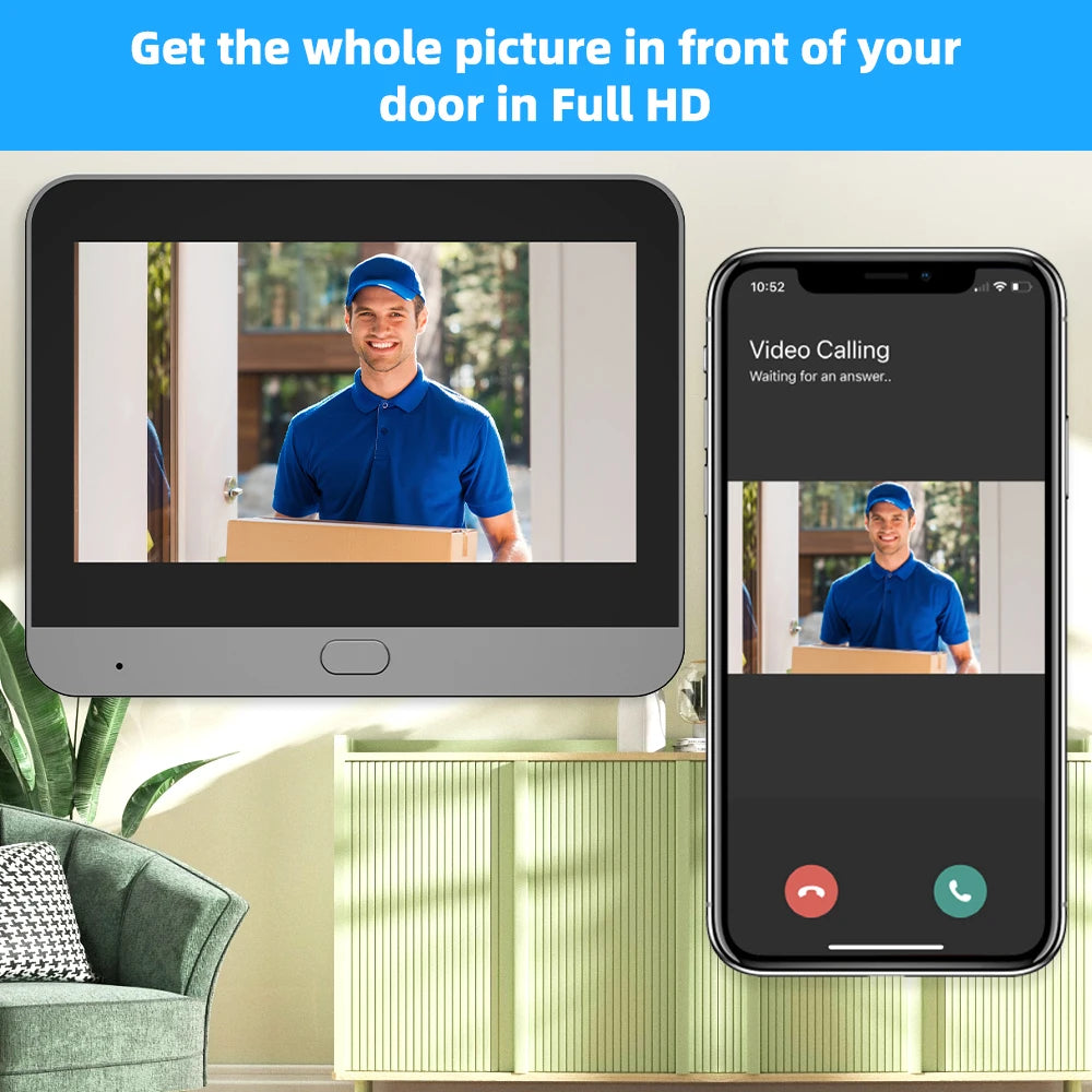 3MP Smart Life Tuya WiFi Doorbell — 1080P Peephole Camera, 5000mAh Battery, PIR Motion Sensor, IR, Alexa & Google Compatible