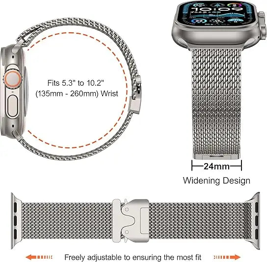 100% Titanium Milanese Loop Band for Apple Watch Ultra 2/1, Series 10–6, SE – iWatch Strap for 45mm 46mm 49mm Models