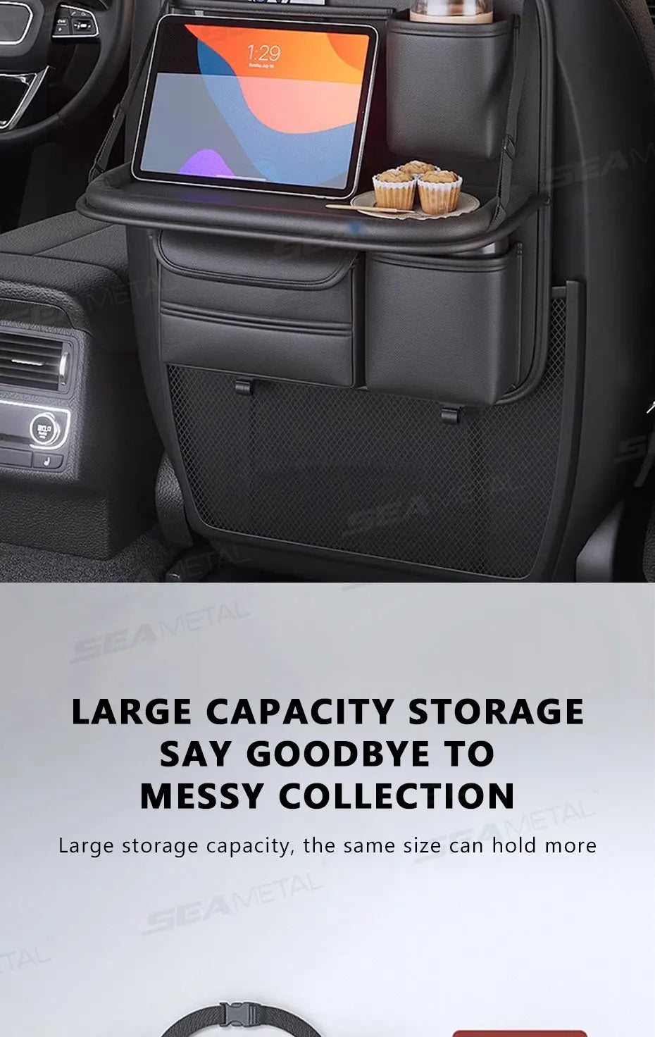 SEAMETAL Car Seat Back Organizer – Large Capacity Multi-Pocket Storage Bag with Foldable Tablet Tray
