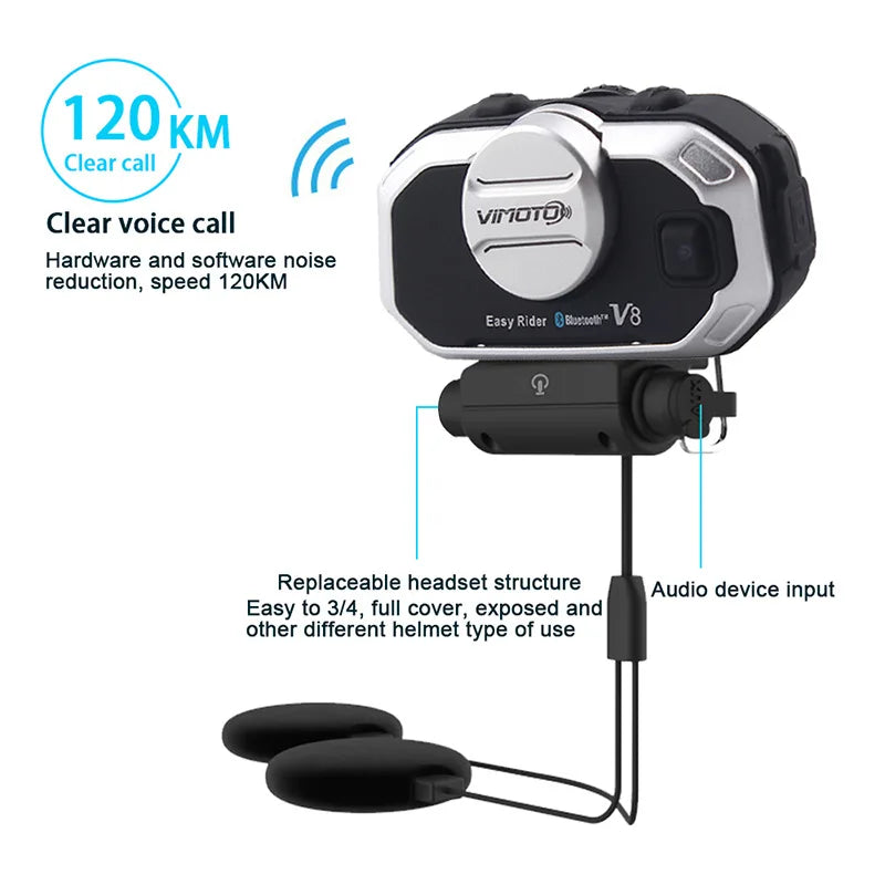 Easy Rider Vimoto V8 Motorcycle Helmet Bluetooth Headset — Multi-Functional Intercom & Interphone