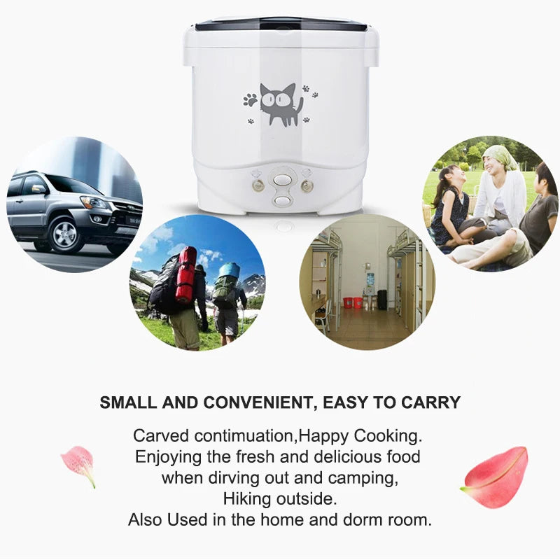 Electric Mini Rice Cooker, Portable Multi-Cooker for Car & Home, 12V/24V/220V, Cooking Pot for Truck & Household Use