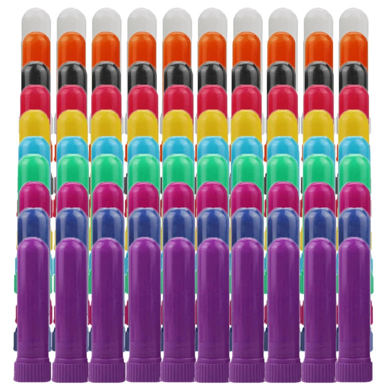 50/80/100 Sets Empty Nasal Inhaler Tubes – Portable Black & White Plastic Inhalers with Cotton Wicks for Essential Oils