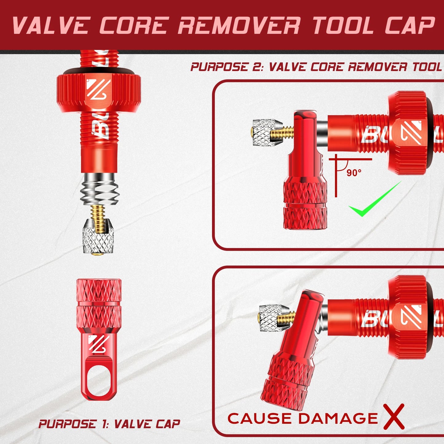 BUCKLOS F/V to A/V Valve Adapter – Aluminum Alloy Presta to Schrader Converter with Durable Bicycle Valve Cap
