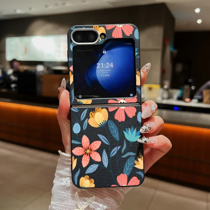 Floral Leather Texture Soft TPU Case for Samsung Galaxy Z Flip 6/5/4/3 5G – Stylish Folding Phone Cover