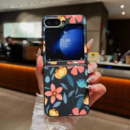 Floral Leather Texture Soft TPU Case for Samsung Galaxy Z Flip 6/5/4/3 5G – Stylish Folding Phone Cover