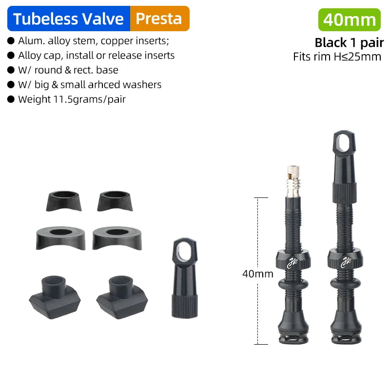 Bicycle Tubeless Presta Valve – Carbon Rim F/V Nipple with Detachable Brass Core & Cap for MTB Tires (40–80mm)