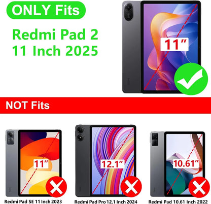 Redmi Pad 2 11″ 2025 Case — PU 360° Rotating Stand with Sleep/Wake Function Cover
