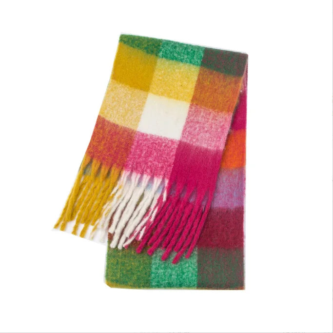 2025 Women's Winter Thick Cashmere Scarf – Warm Pashmina Shawl with Rainbow Tassels & Wraps