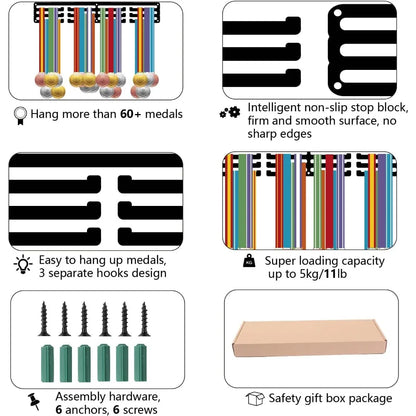 Taekwondo Medal Holder – Wall-Mounted 3-Line Medal Rack Display for Home, Room Decoration, and Gifts