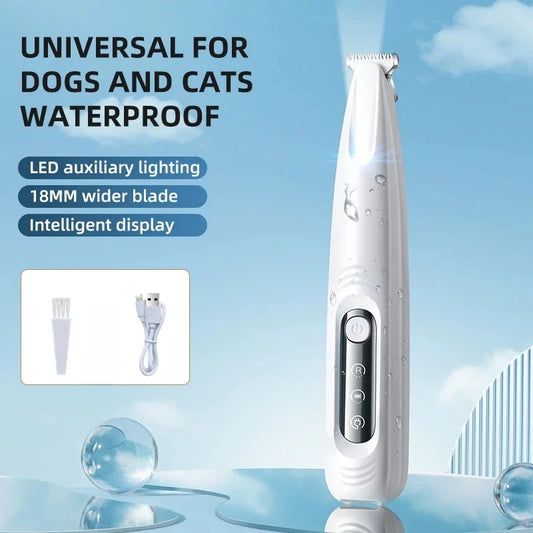 Type-C Dog Paw Trimmer - Waterproof Pet Hair Clippers with LED Light & Display, 18mm Wide Blade Grooming Tool