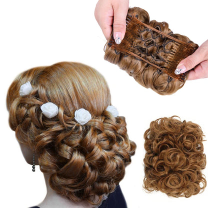 Short Messy Curly Hair Bun Extension – Easy Stretch Combs & Clip-in Ponytail Scrunchie Chignon for Hair Styling