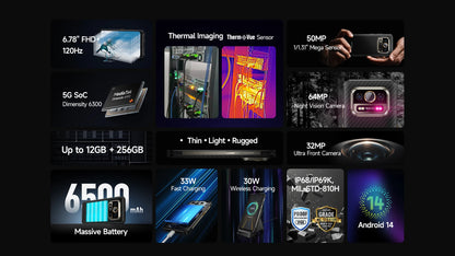 Ulefone Armor 25T Pro 5G Rugged Smartphone – Thermal Imaging, Night Vision, Android 14, 64MP Camera, NFC, Waterproof, 33W Charging