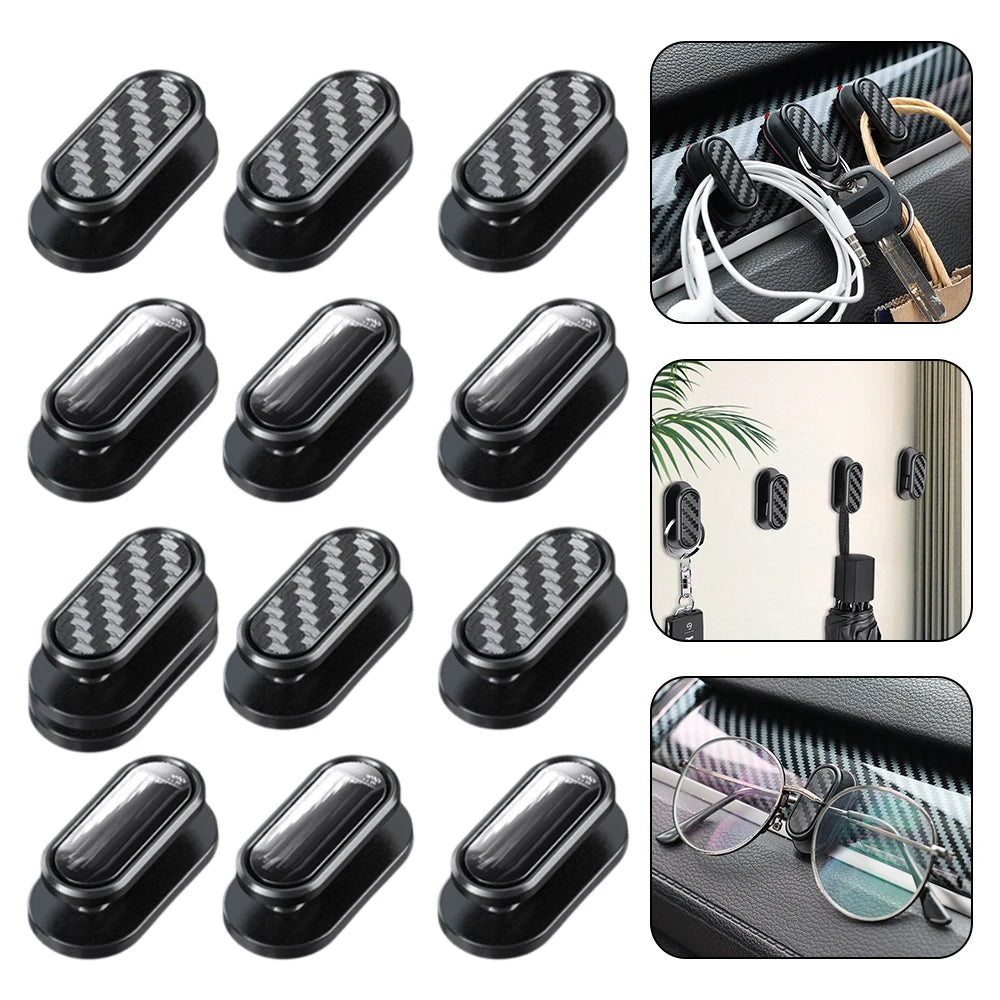 Car Invisible Small Hooks - Carbon Fiber Self-Adhesive Dashboard Wall Hook for USB Cables, Headphones, & Key Storage