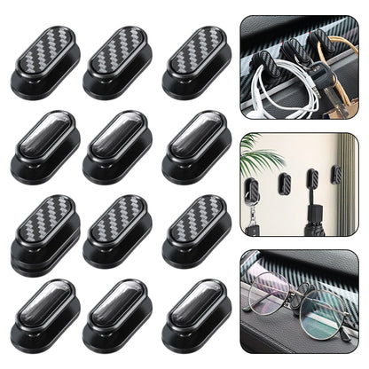 Car Invisible Small Hooks - Carbon Fiber Self-Adhesive Dashboard Wall Hook for USB Cables, Headphones, & Key Storage