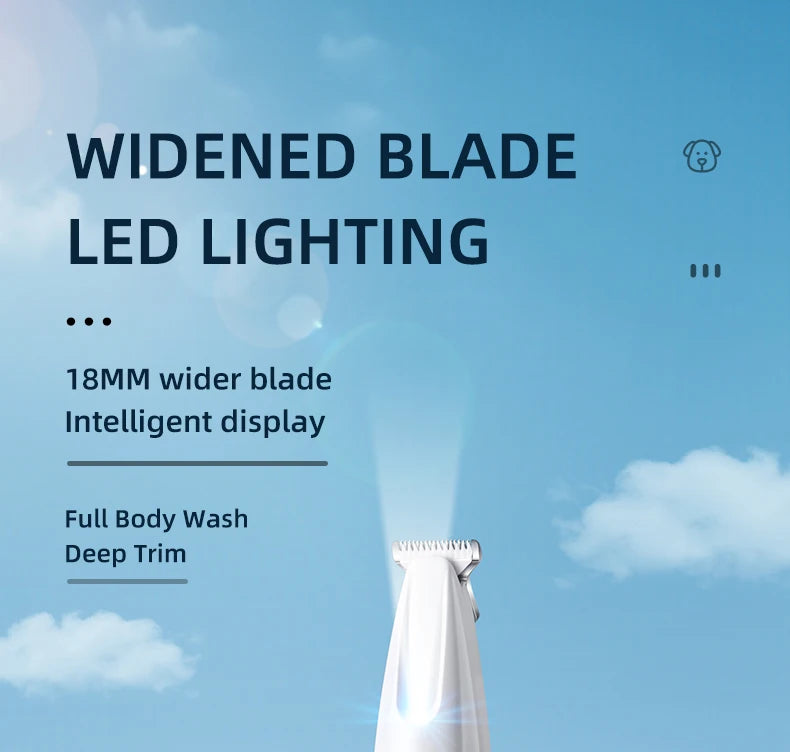 Type-C Dog Paw Trimmer - Waterproof Pet Hair Clippers with LED Light & Display, 18mm Wide Blade Grooming Tool