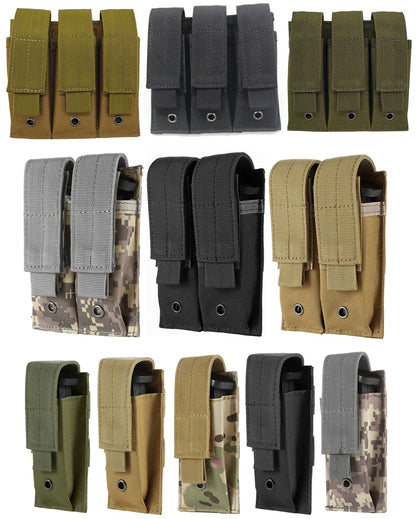 9mm Tactical Magazine Pouch - MOLLE Single & Double Mag Bag, Open-Top Pouch for Glock, M1911, 92F, Torch & Triple Bag