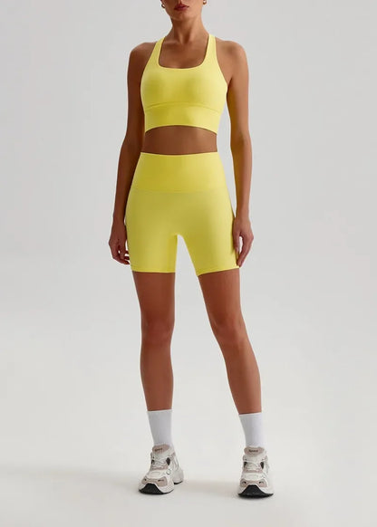 Women's Seamless Yoga Set — Quick-Dry Backless Bra & Booty-Lifting Shorts for Running, Gym & Fitness Workouts