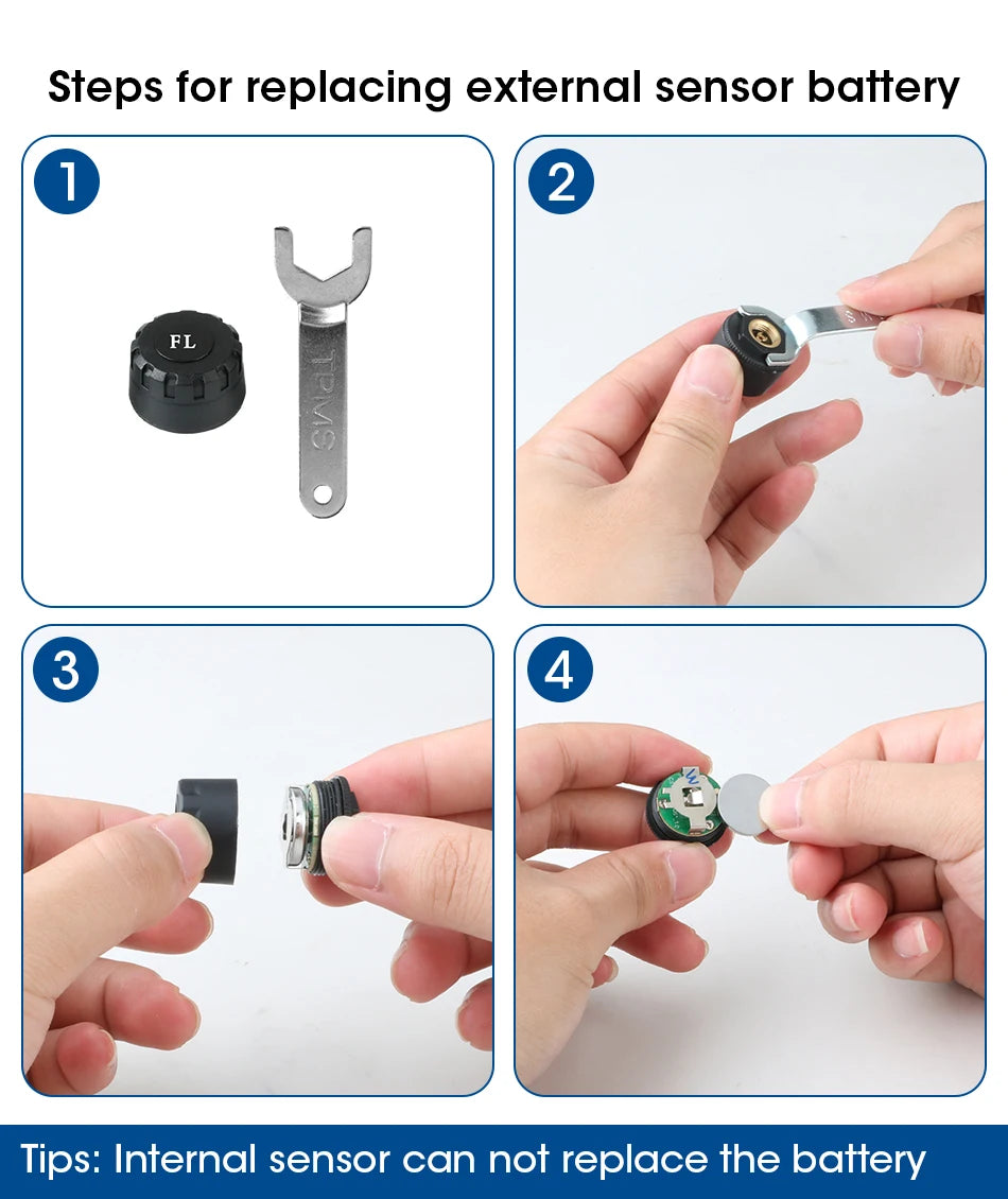 JMCQ USB Android TPMS Tire Pressure Monitoring System – 5 Internal/External Sensors with Display & Alarm for Car Navigation Radio