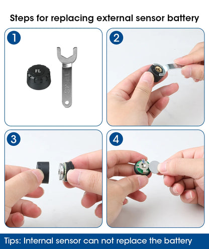 JMCQ USB Android TPMS Tire Pressure Monitoring System – 5 Internal/External Sensors with Display & Alarm for Car Navigation Radio